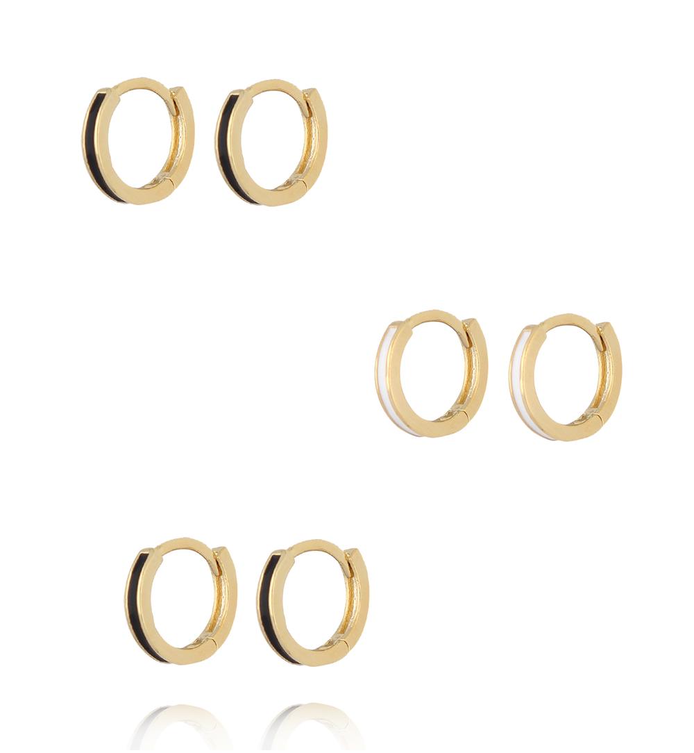 Zestaw złotych kolczyków kółek z emalią KLU0180