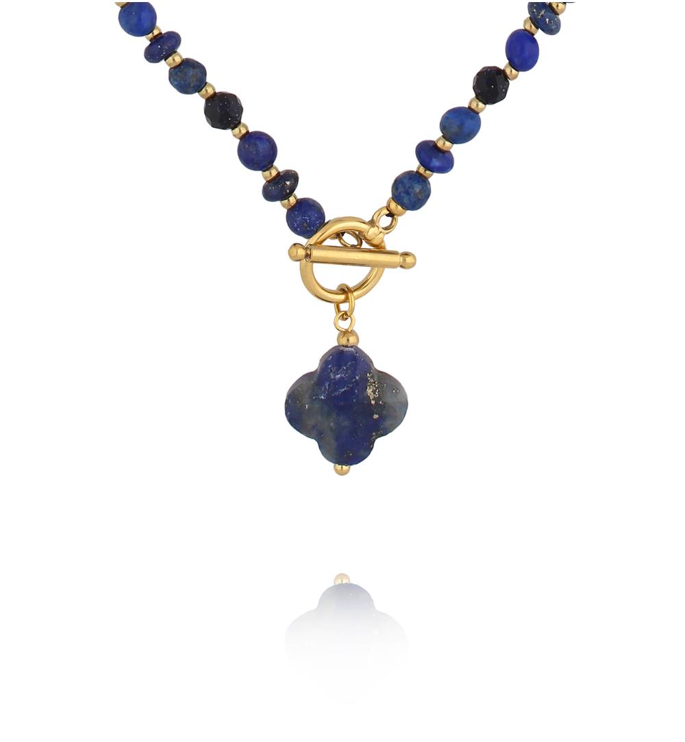 Naszyjnik z lapisu lazuli i sodalitu z zawieszką koniczynki NPA1622