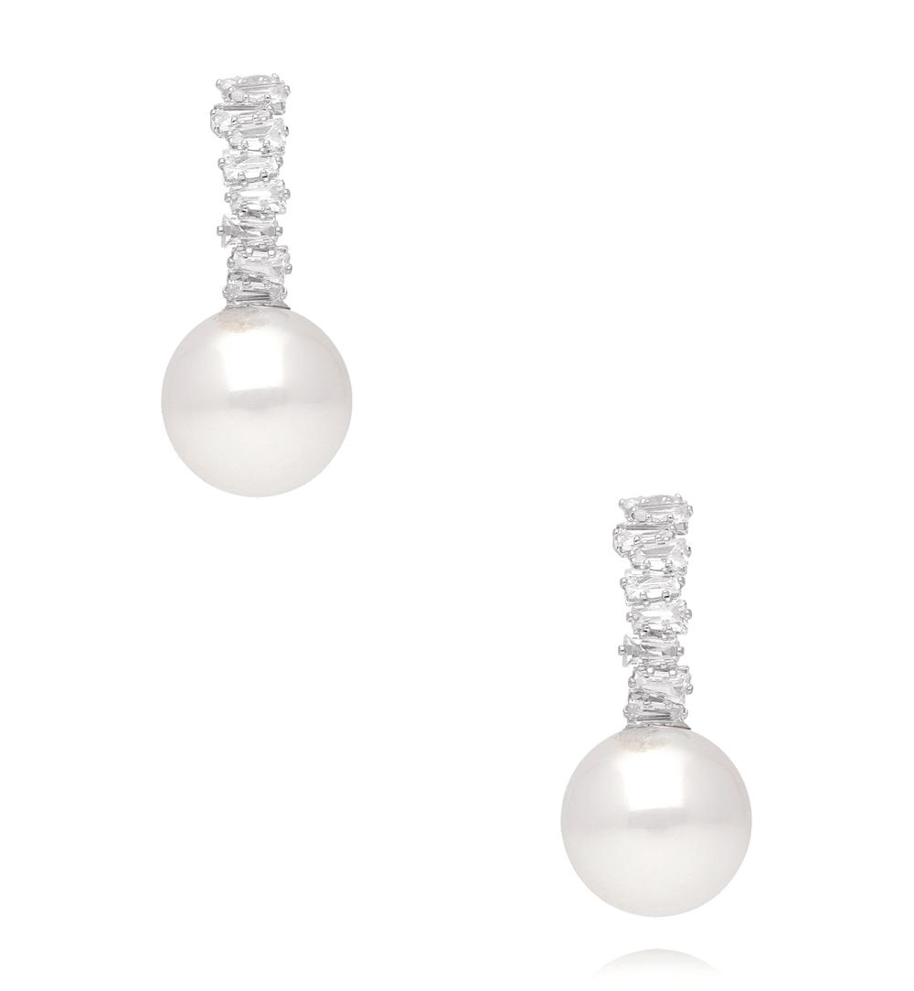 Kolczyki półokrągłe z perłą i cyrkoniami srebrne KLU0205