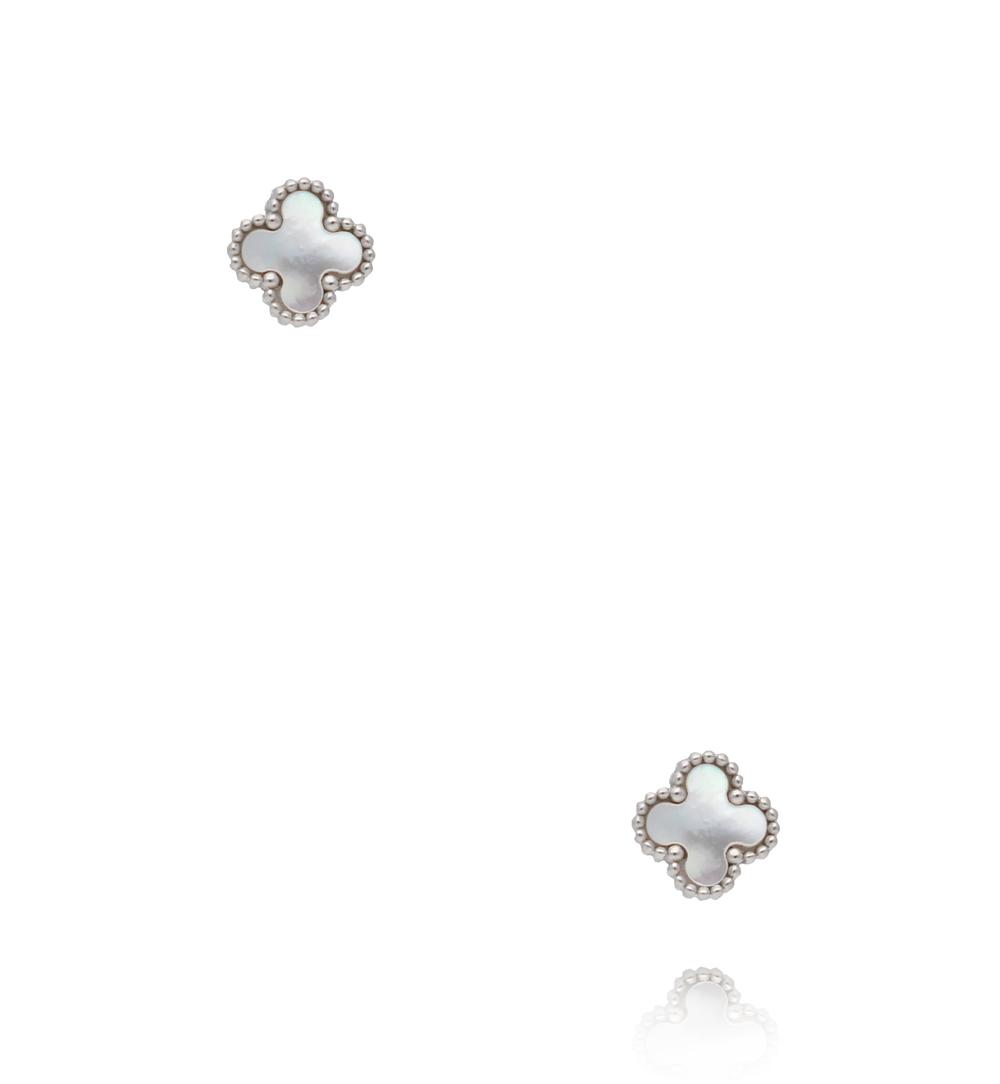 Kolczyki koniczynki srebrne z masą perłową KSY0598