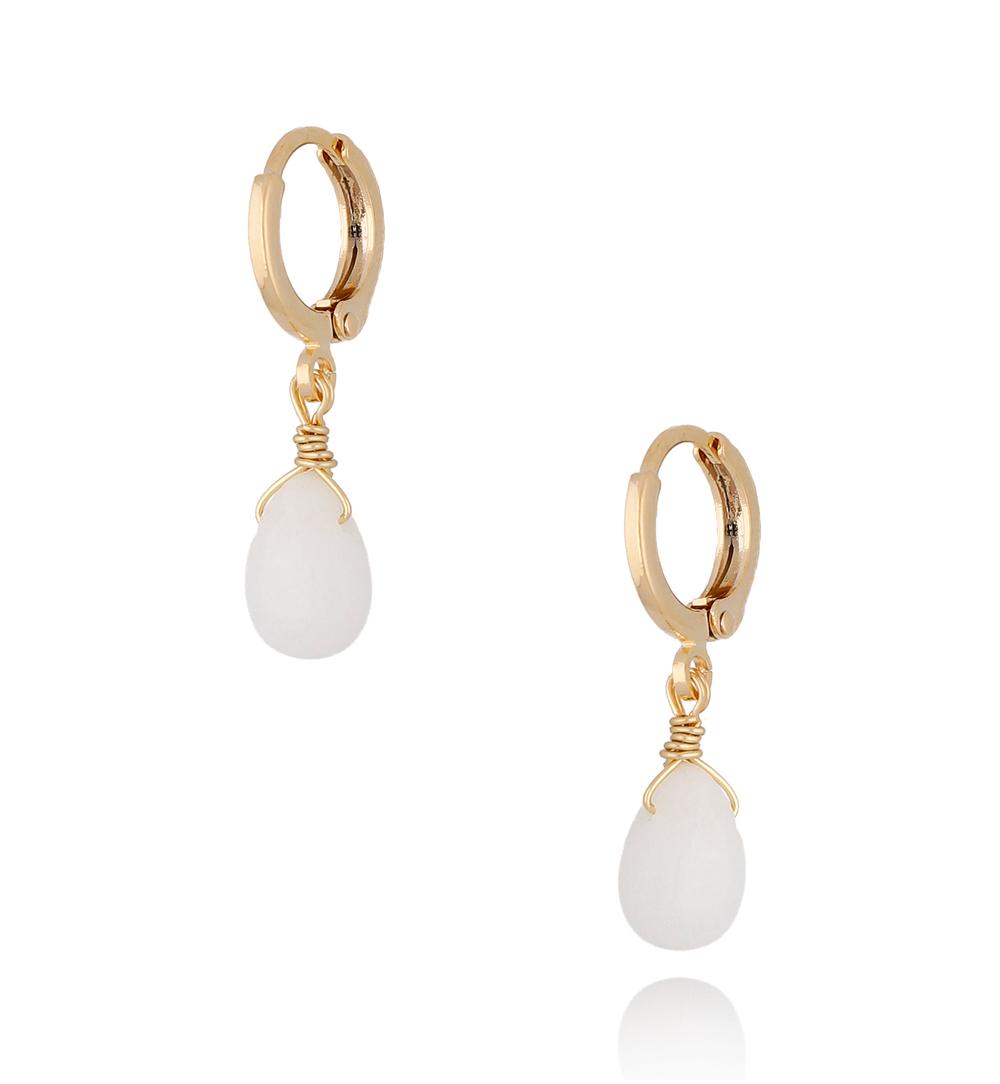 Kolczyki łezki białe z jadeitem Belleza KPA0032