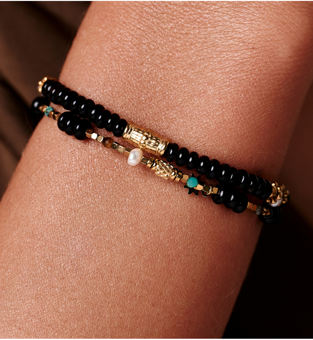 Bransoletka z czarnego agatu i pereł słodkowodnych BEA0086