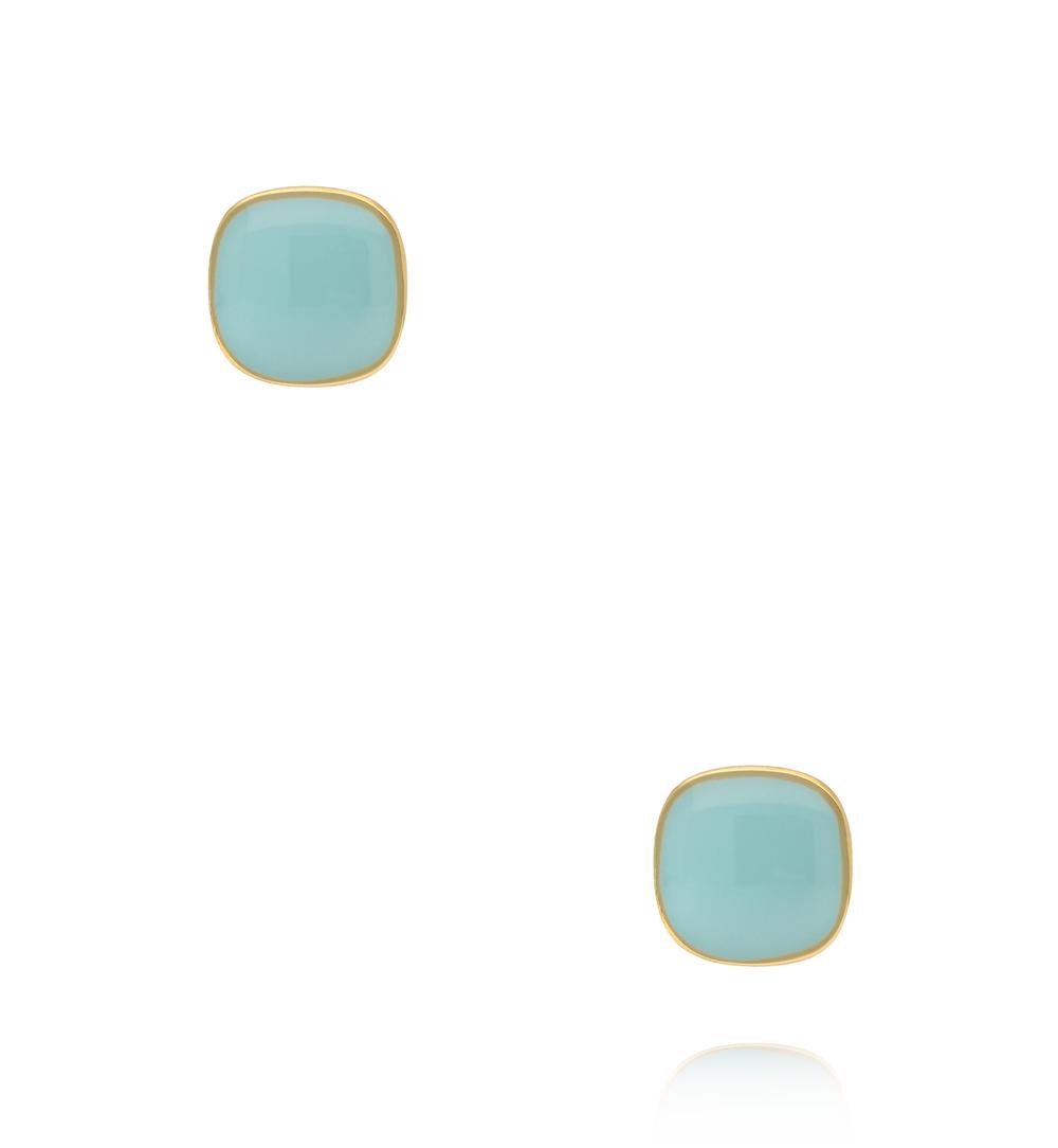 Kolczyki pozłacane kwadratowe z turkusową emalią KSY0361