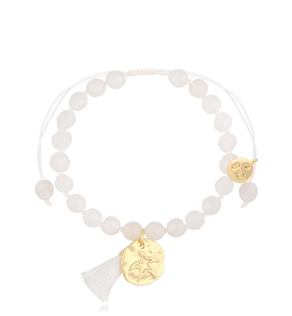 Bransoletka z białymi jadeitami i chwostem Jade BSH0145