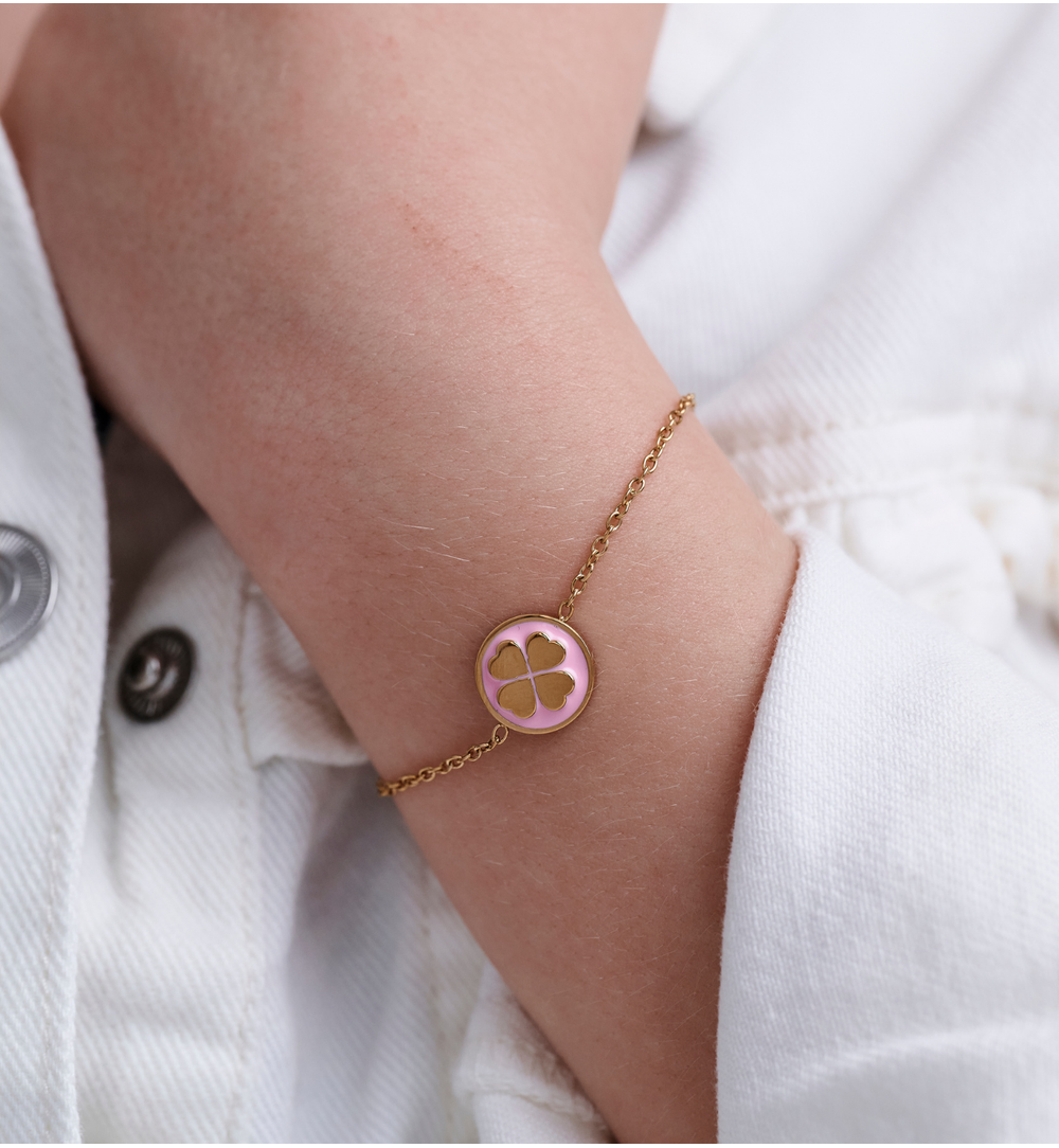 Zestaw biżuterii dla mamy i córki z różową koniczynką ZN0214