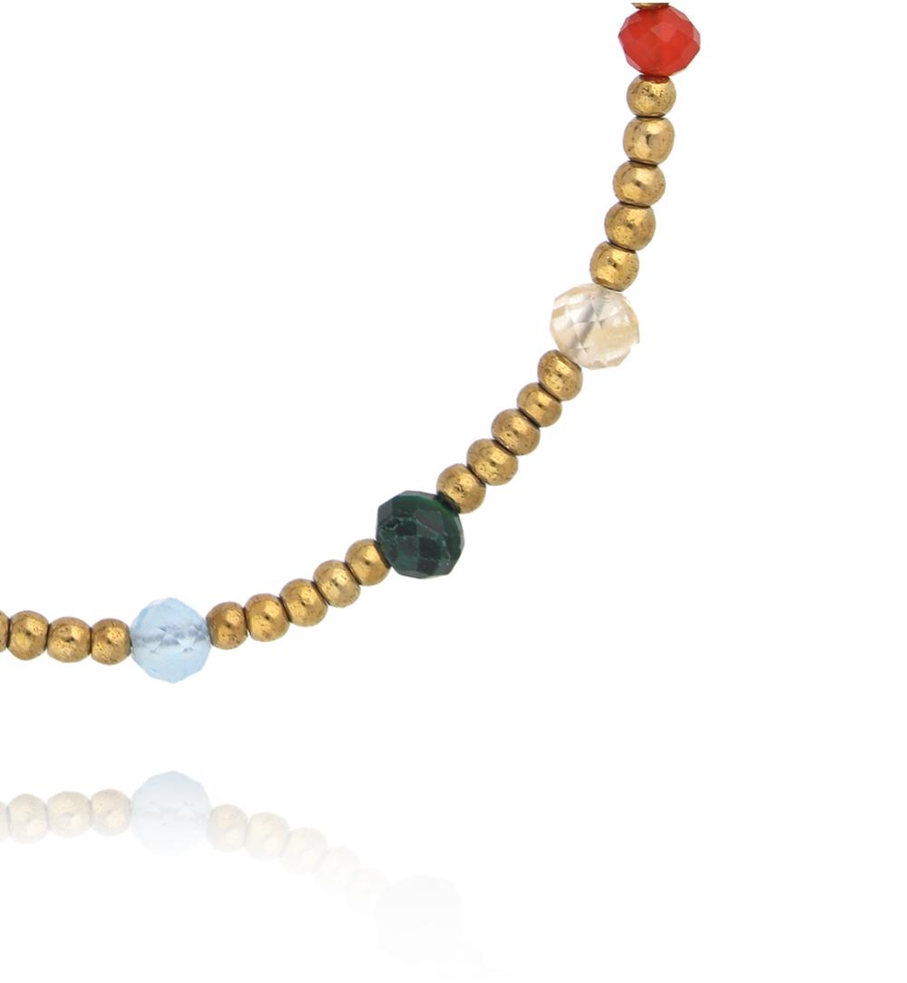 Bransoletka na czarnym sznurku z frędzlami i kamieniami naturalnymi BMT0357