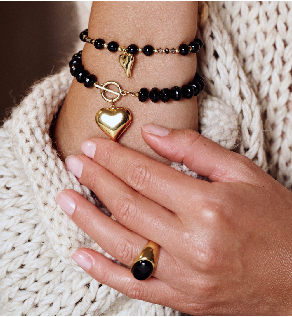 Pierścionek złoty z czarnym agatem PSA1100