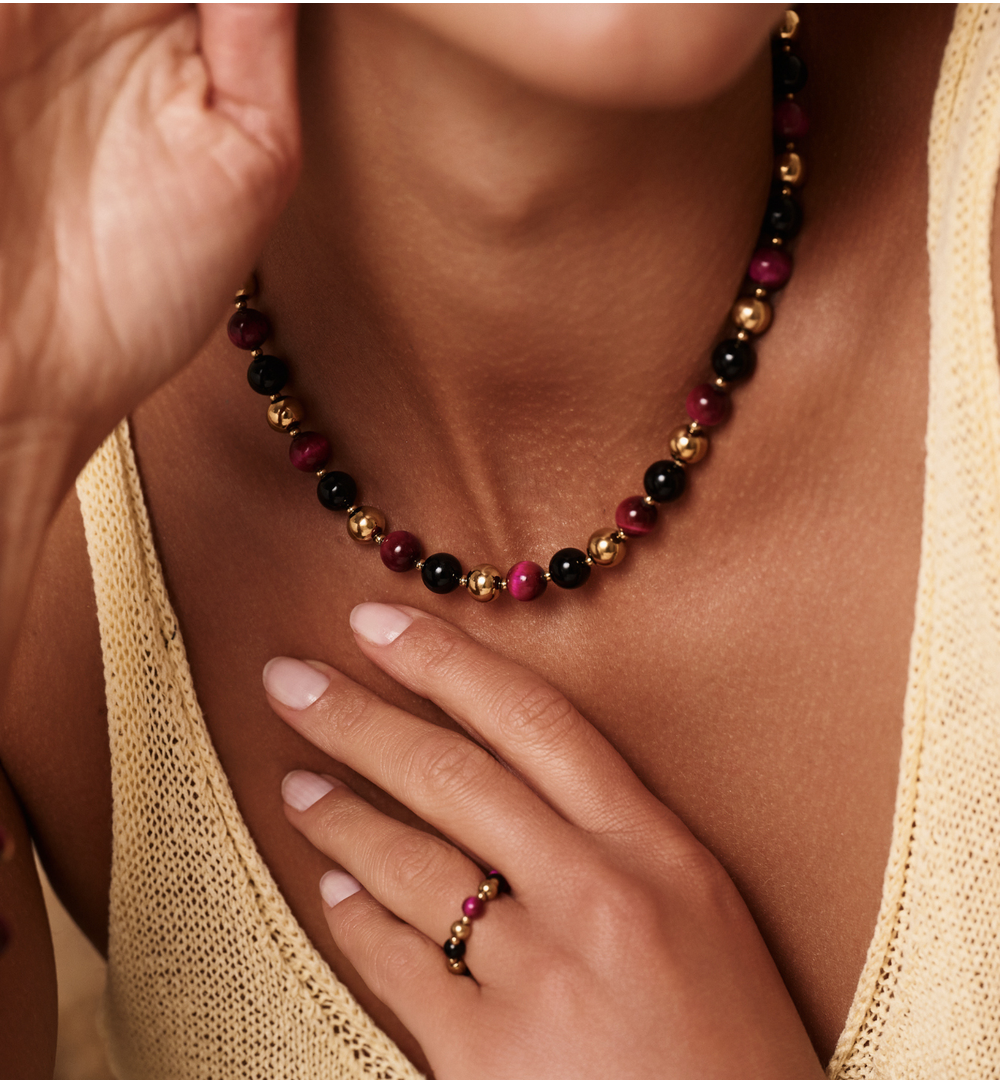 Naszyjnik z agatami i tygrysim okiem NPA1342