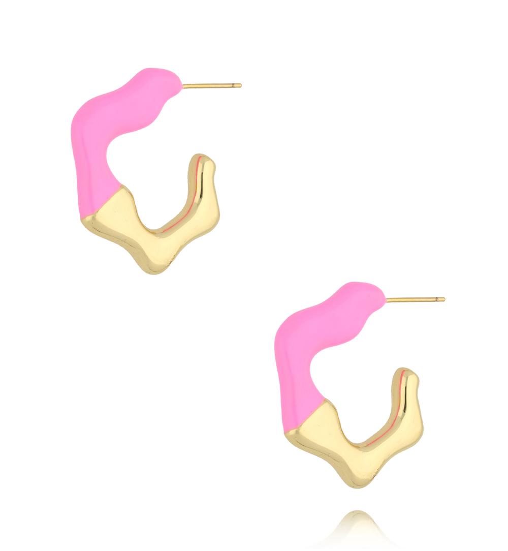 Kolczyki złote z różową emalią KSY0123