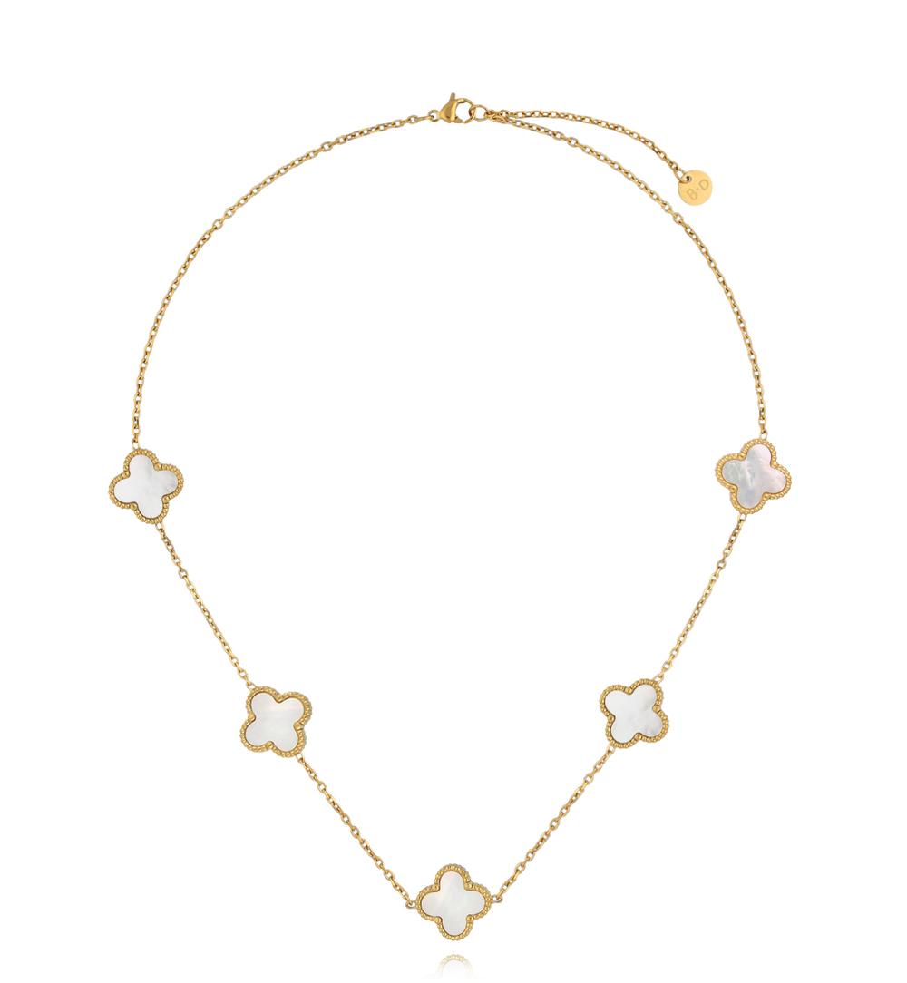 Naszyjnik z koniczynkami z masy perłowej złoty NSY0715