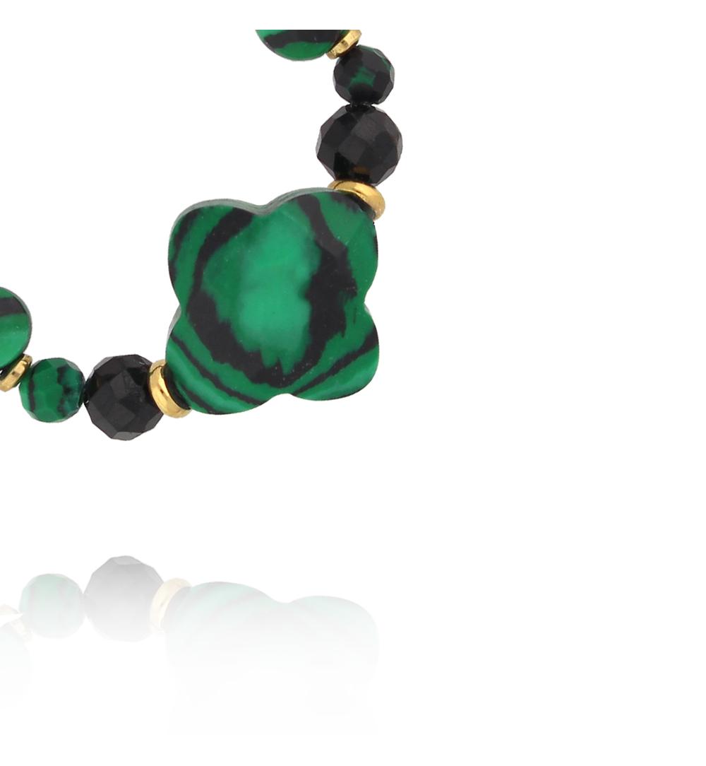 Pierścionek elastyczny z malachitem i czarnym turmalinem PTW0634