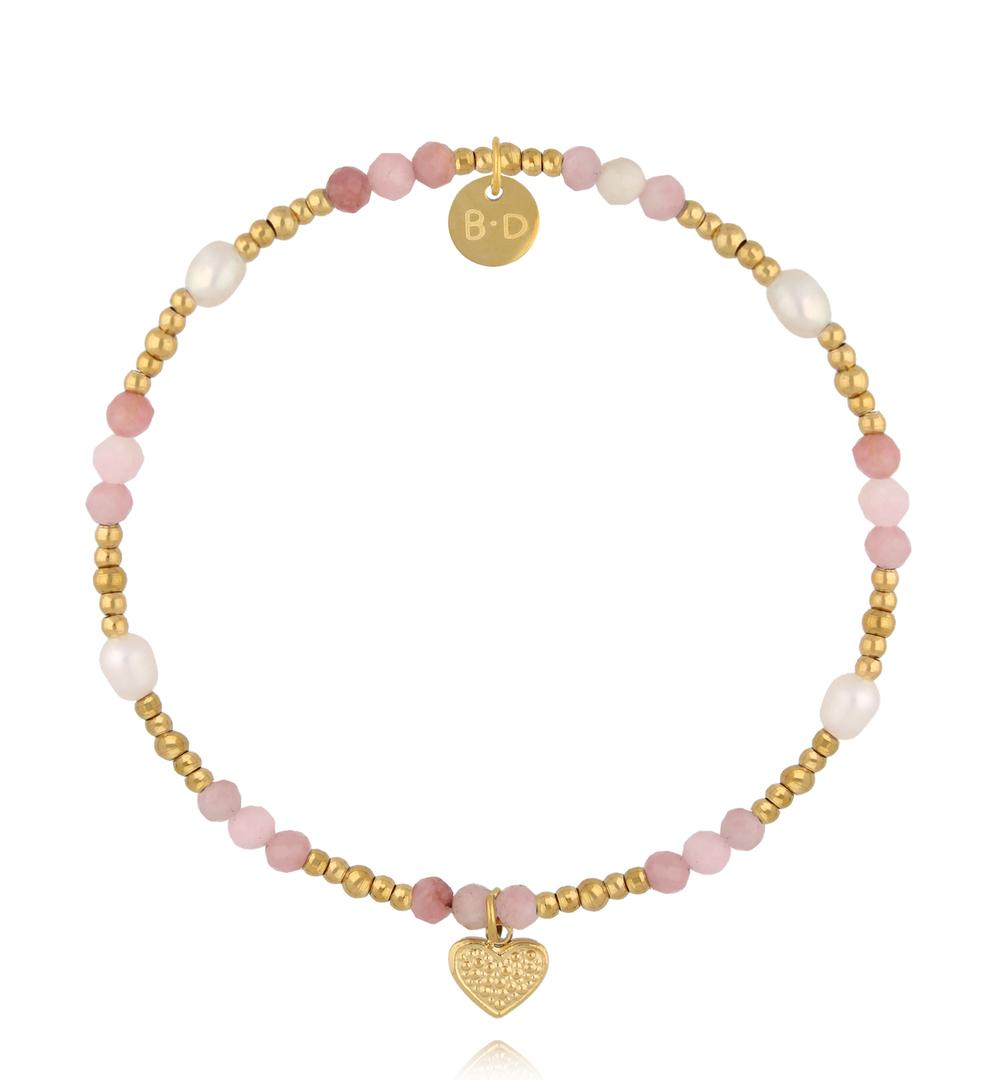 Zestaw delikatnych bransoletek z kamieniami naturalnymi i złoconymi zawieszkami ZN0127