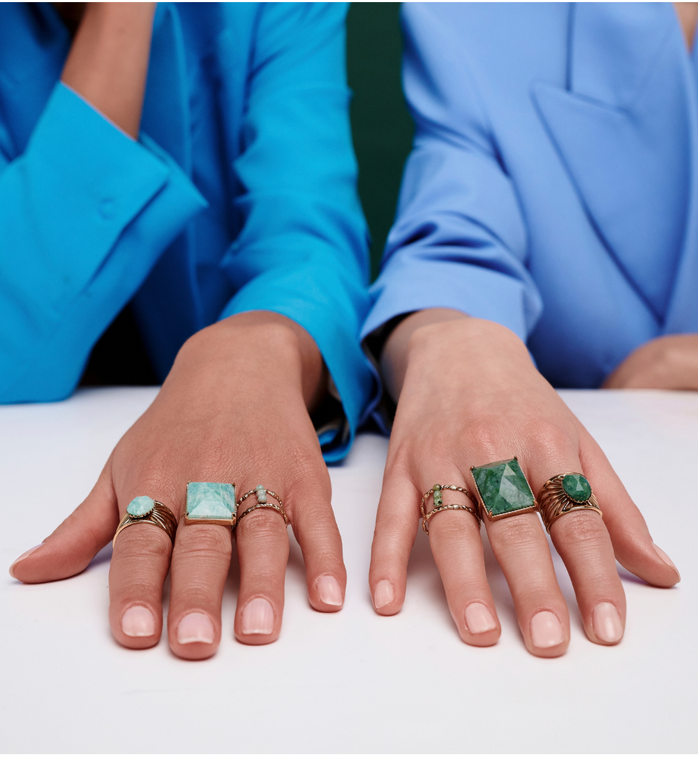 Pierścionek z amazonitem w złotej oprawie PEA0042