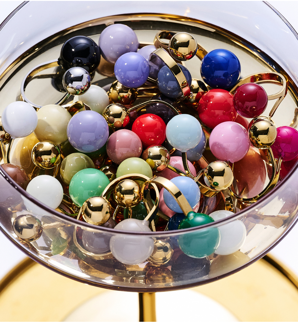 Pierścionek z kulkami w odcieniach lila i lawendy PSA1123