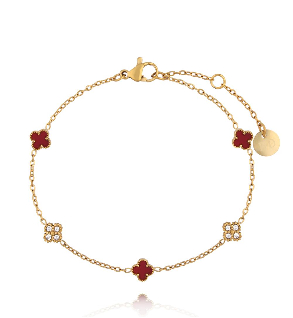 Bransoletka złota z czerwonymi koniczynkami i cyrkoniami BSY0541
