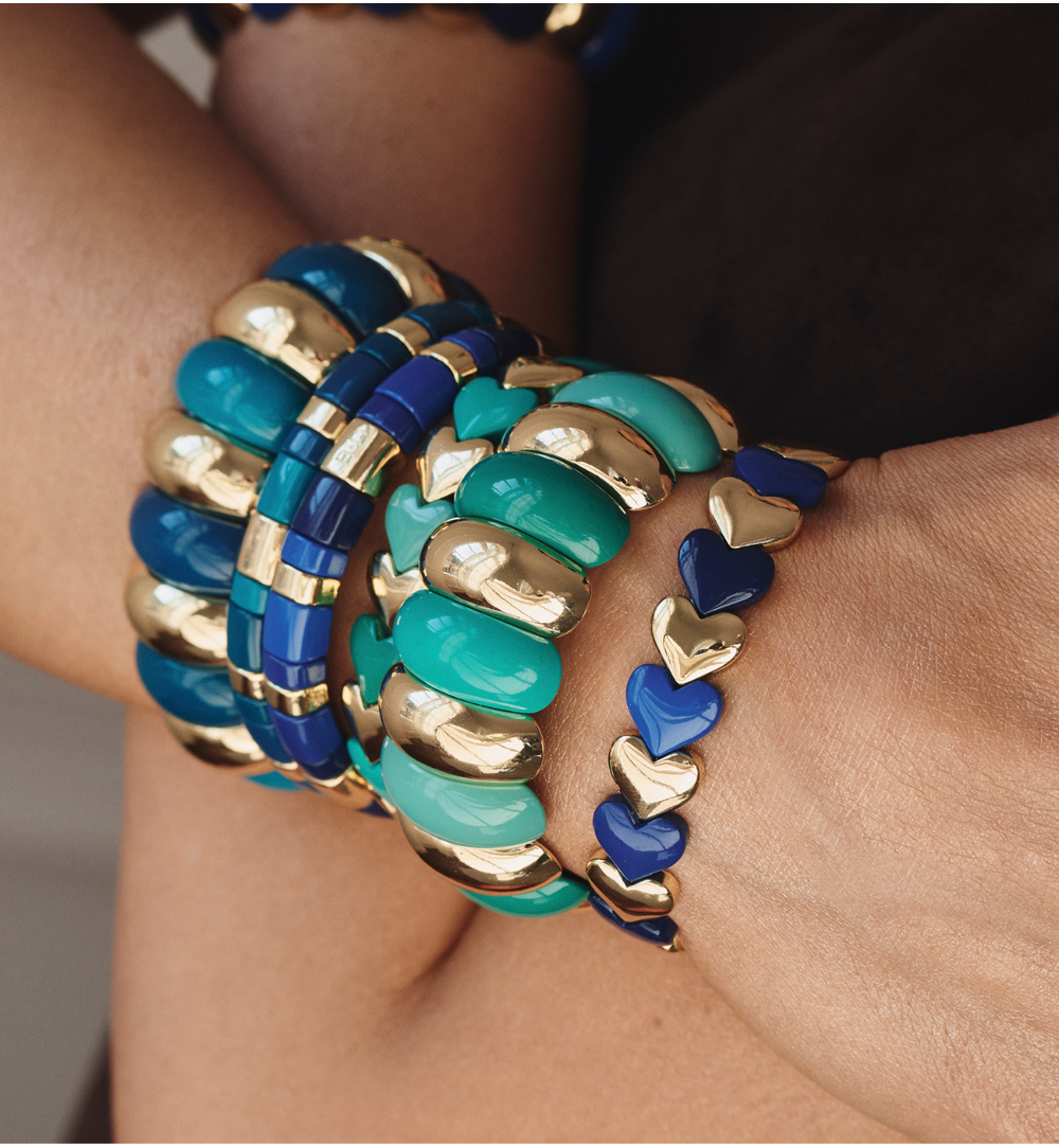 Bransoletka elastyczna w odcieniach turkusu, granatu i złota BCR0072