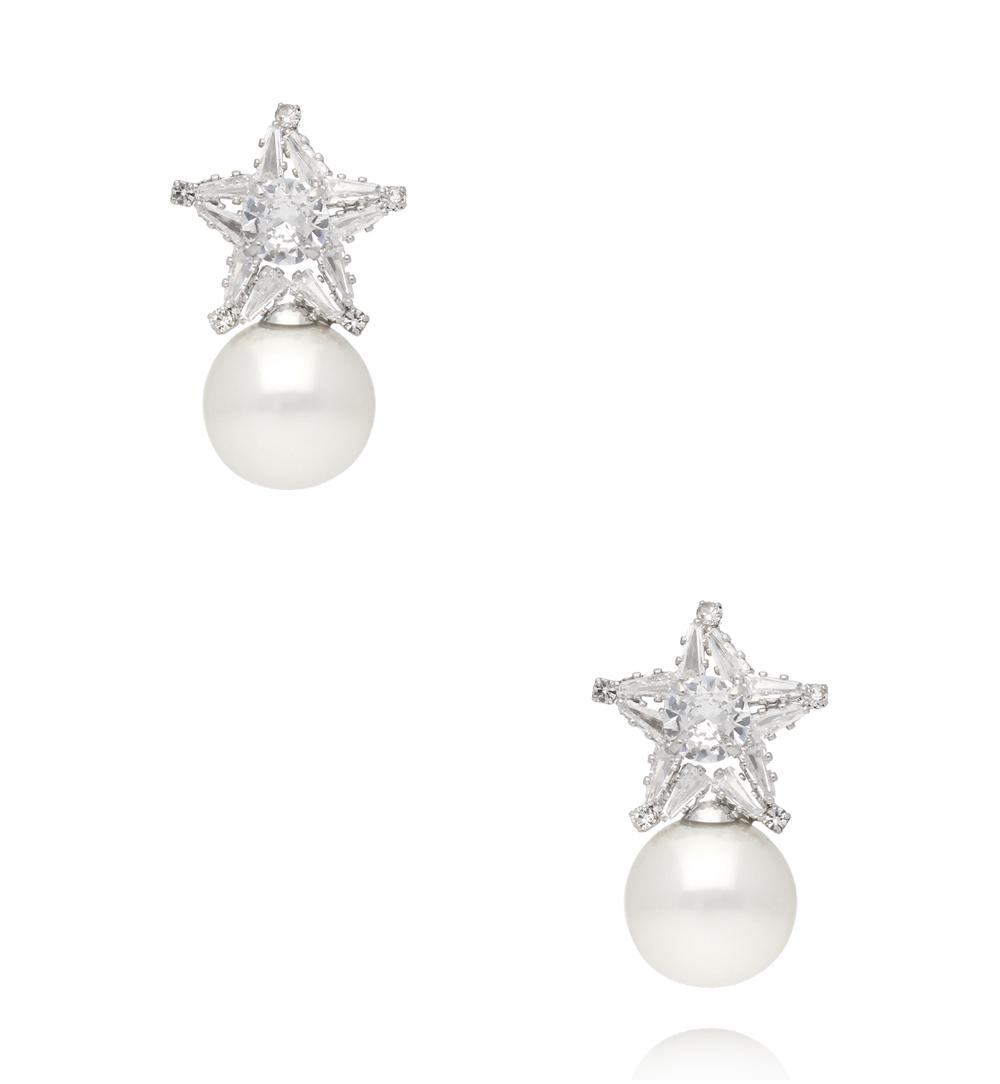 Kolczyki z gwiazdą z kryształów i perłą KLU0197
