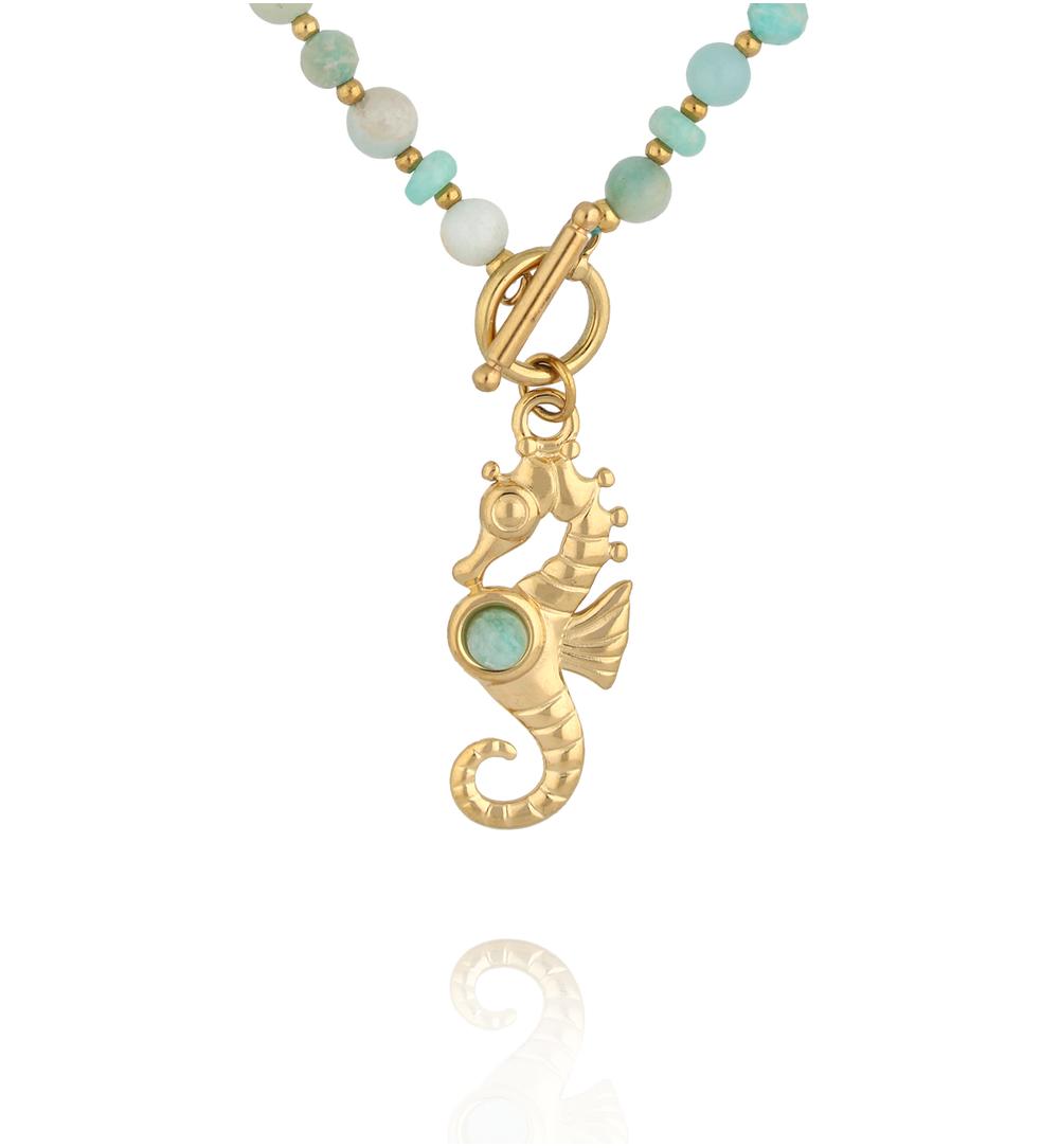 Naszyjnik z amazonitami i konikiem morskim  NPA1877