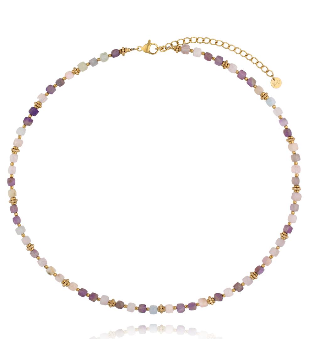 Zestaw biżuterii z kamieni naturalnych w odcieniach lila i pudrowego różu ZN0190