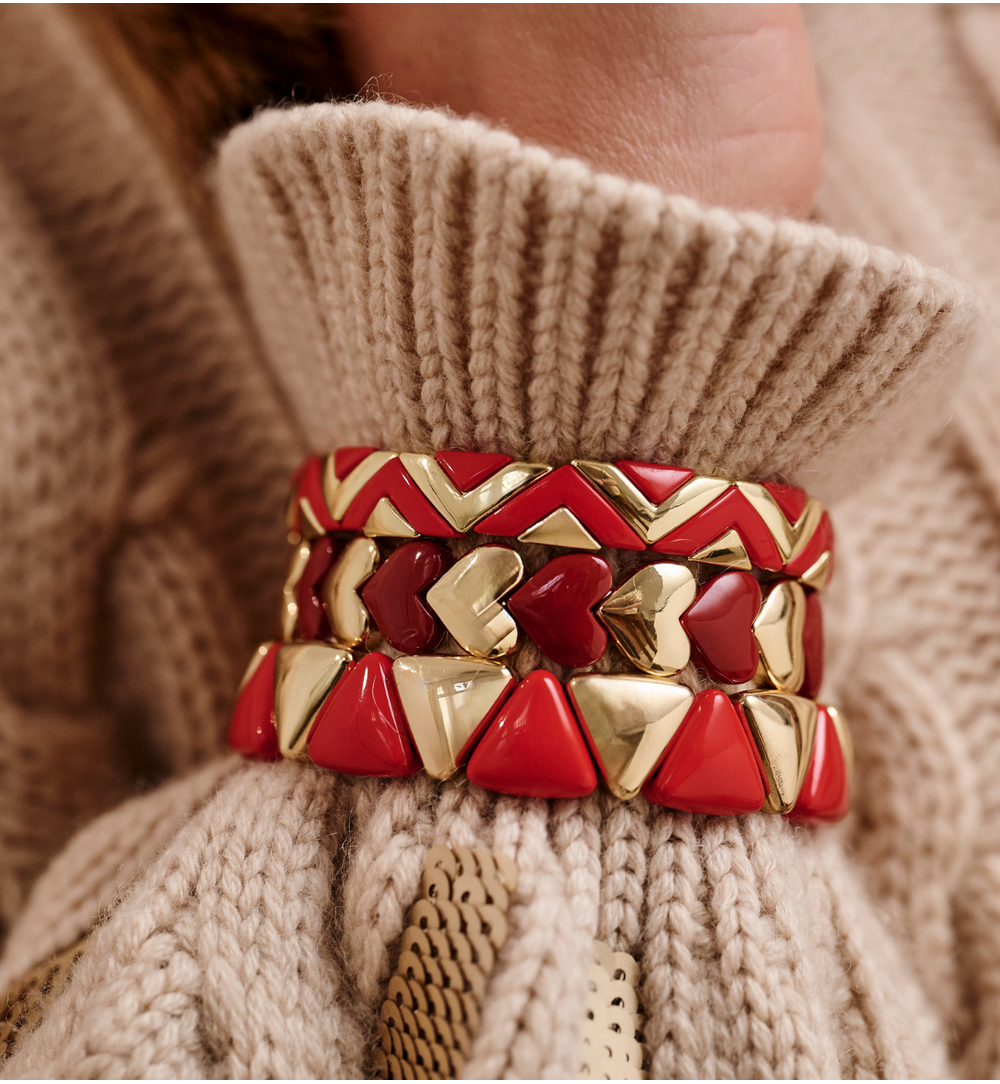 Bransoletka czerwono-złota z trójkątnych ogniw BCR0036