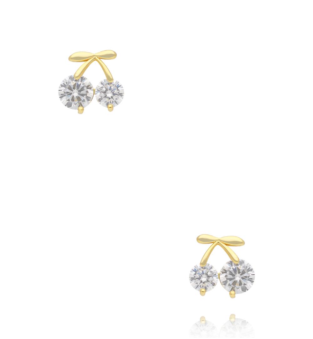 Kolczyki wiszące w kształcie wiśni z cyrkoniami i złotym wykończeniem KSS2256