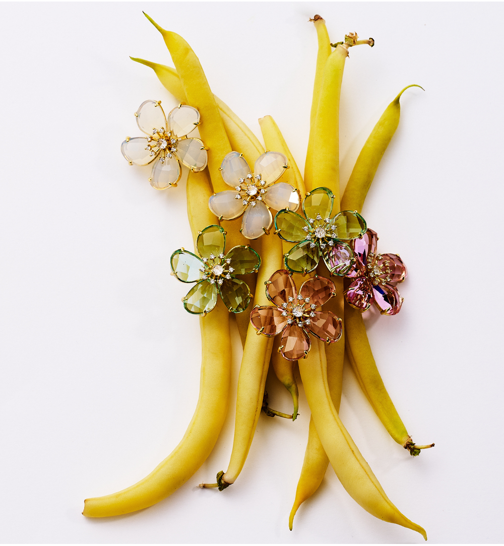 Koczyki kwiatki z różowymi kryształami KSS2009