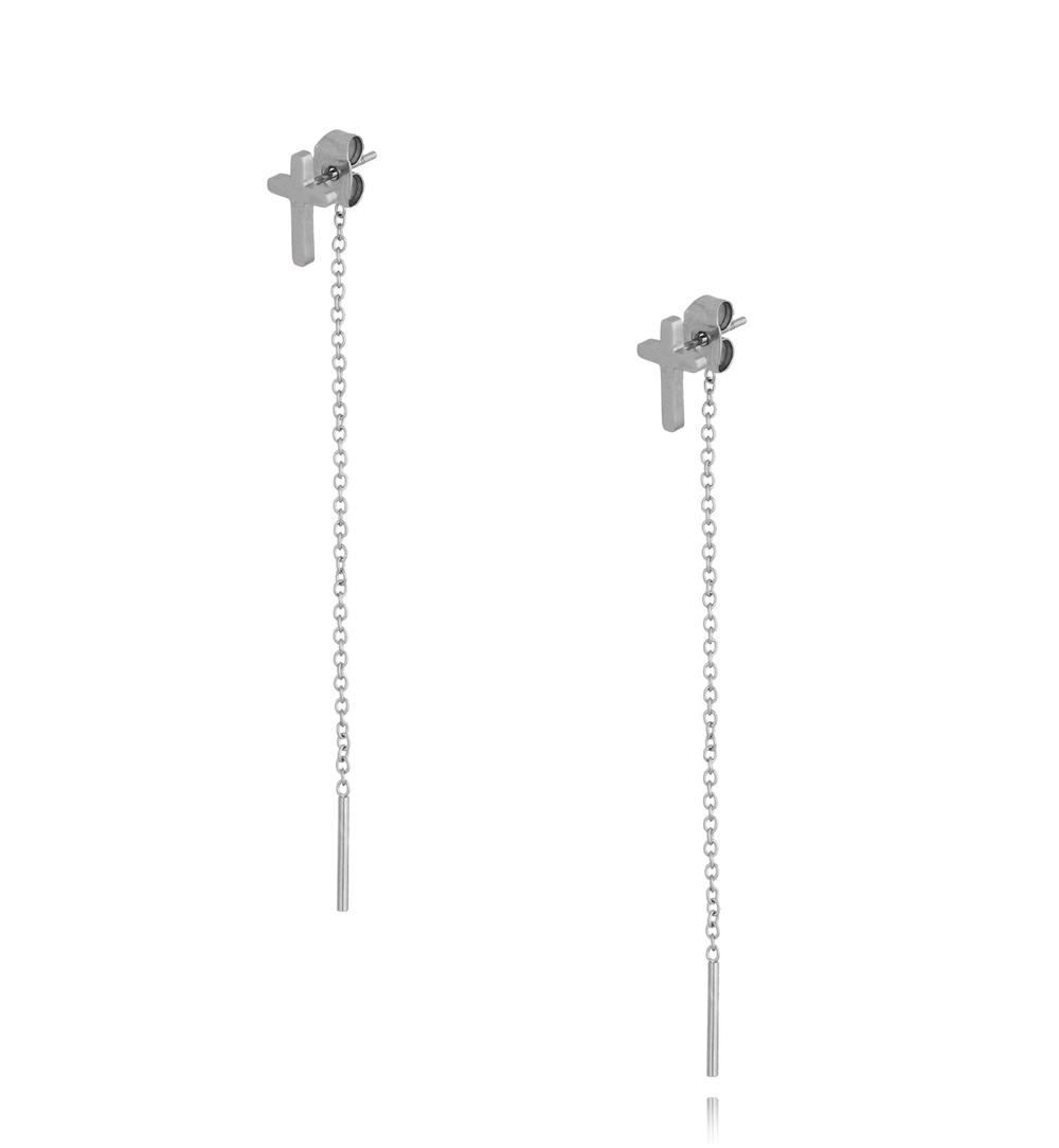 Kolczyki srebrne krzyżyki z łańcuszkiem KSA0188