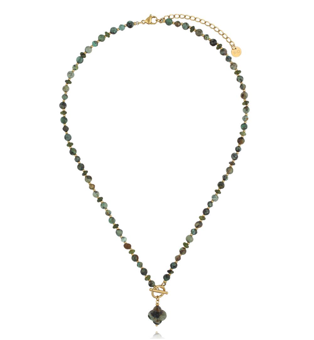 Naszyjnik z turkusu afrykańskiego z zawieszką koniczynki NPA1619