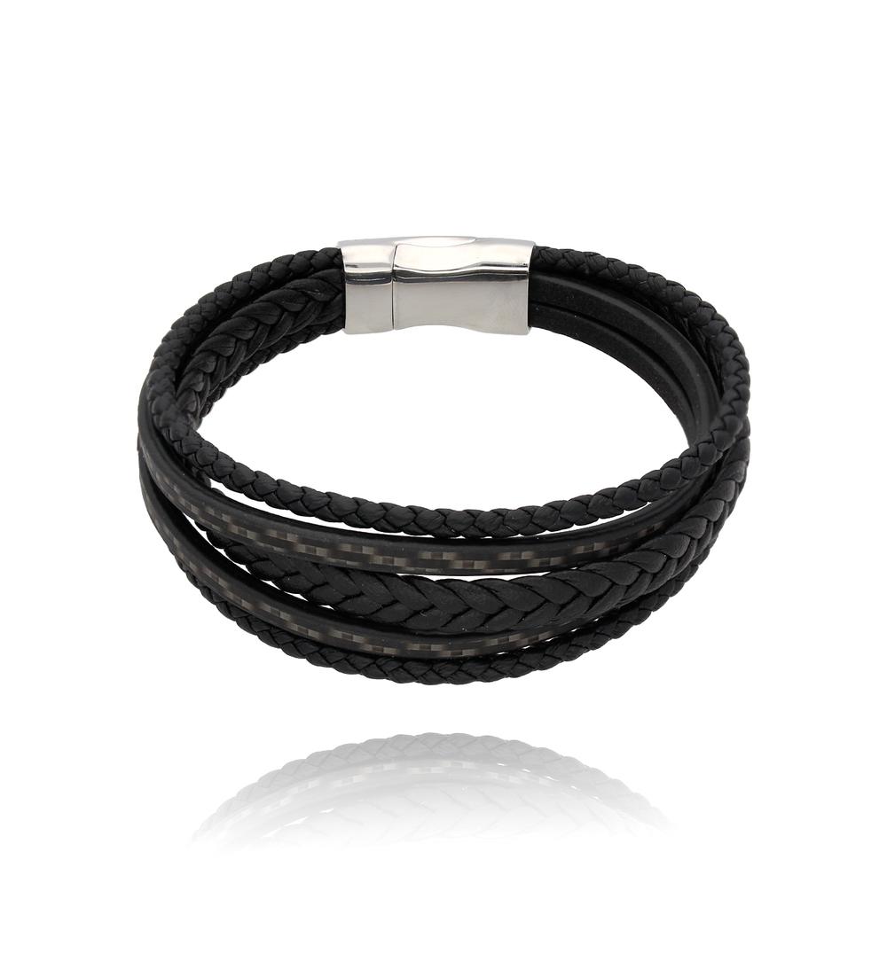 Bransoletka męska skórzana czarna Volux 19 cm BMITC0468