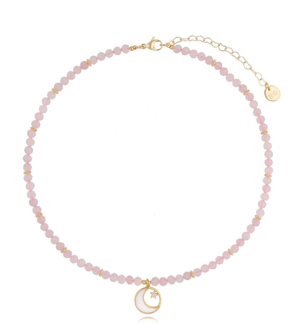 Naszyjnik z kwarcami różowymi i księżycem Winter Moon NTW0901