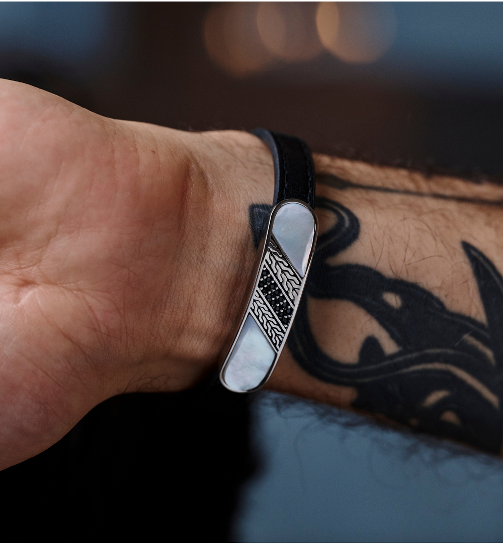 Bransoletka męska czarna skórzana BMITC1001