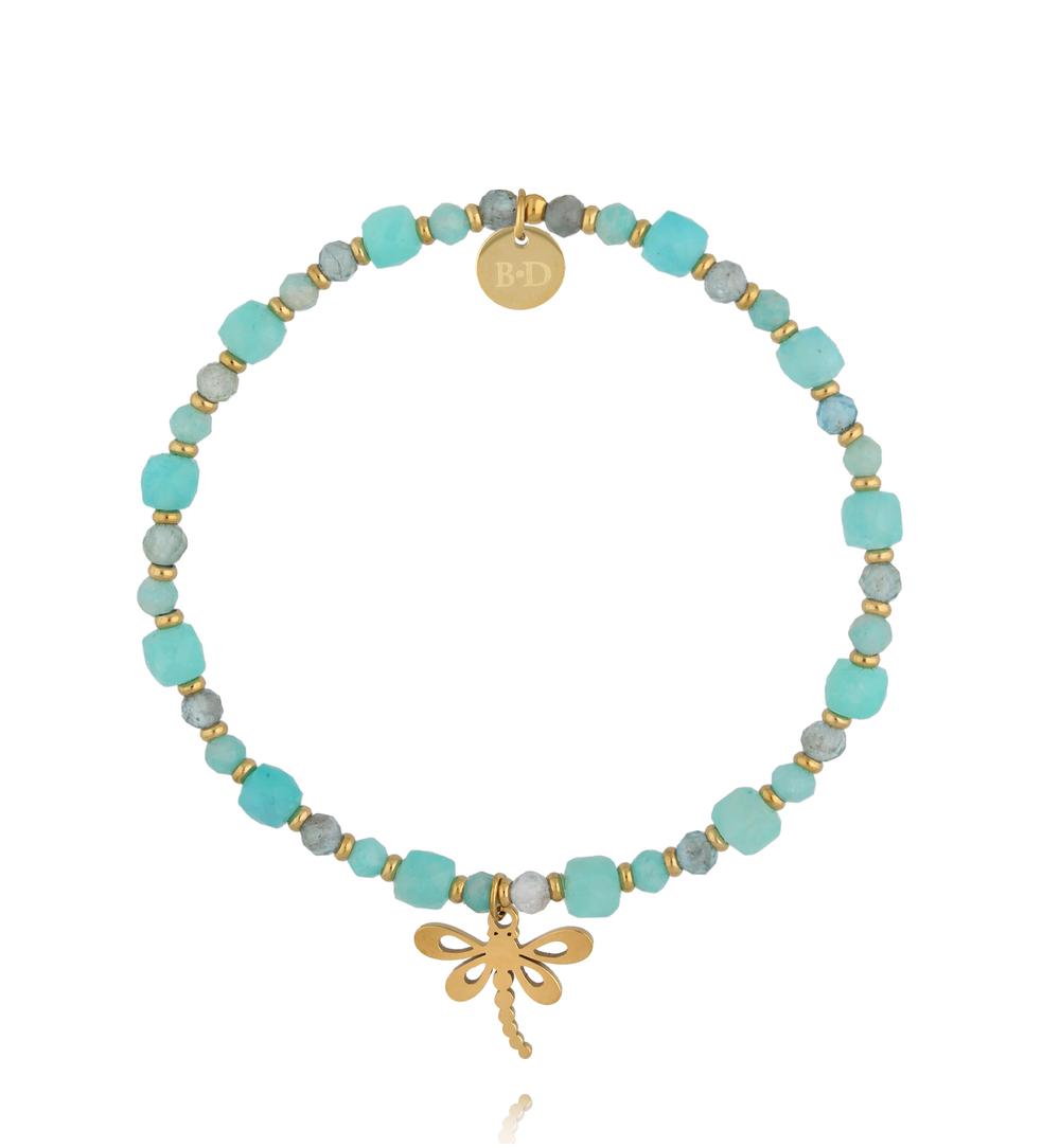 Bransoletka z amazonitem i złotą ważką BTW3701