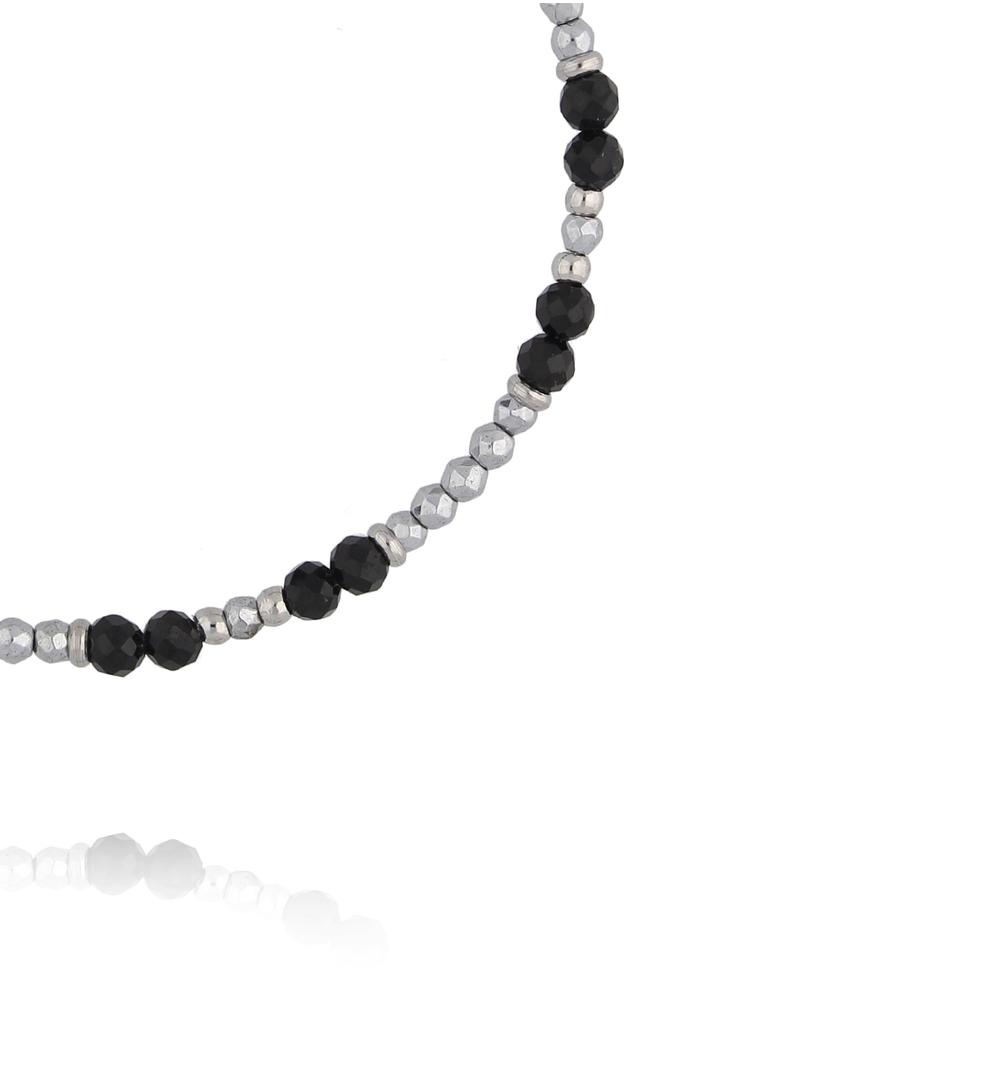 Bransoletka z hematytów i czarnych szklanych kryształków BTW3636