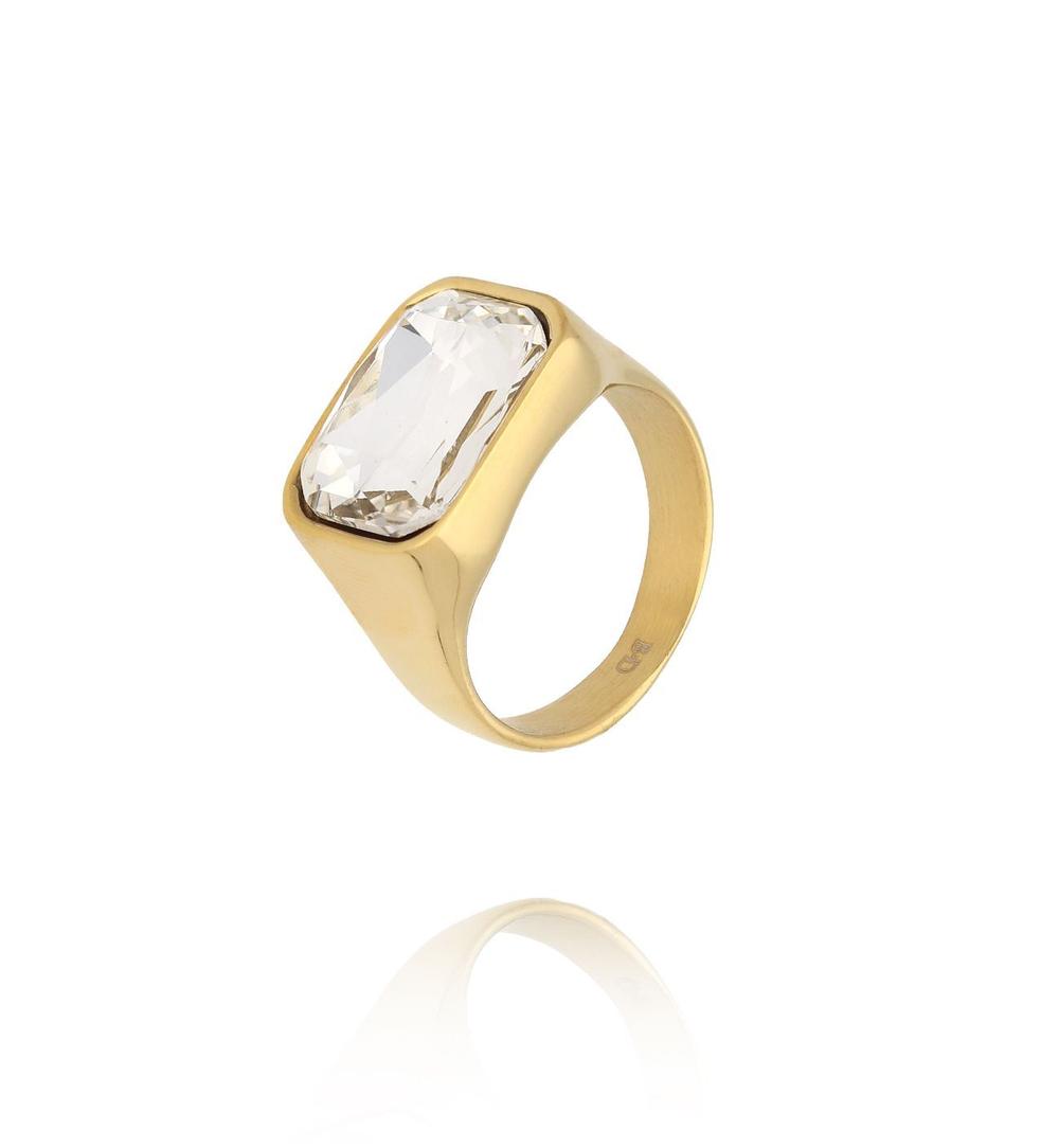 Pierścionek złoty z dużą cyrkonią w prostokątnej oprawie PSY0227