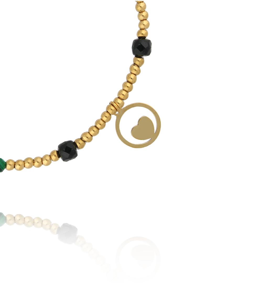 Bransoletka z zielonymi kamieniami i zawieszką serca BTW3561