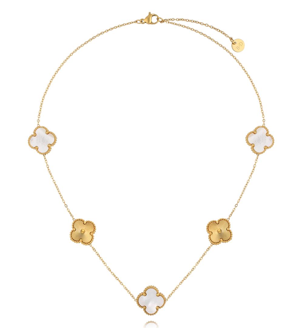 Naszyjnik z białymi i złotymi koniczynkami NSY0803