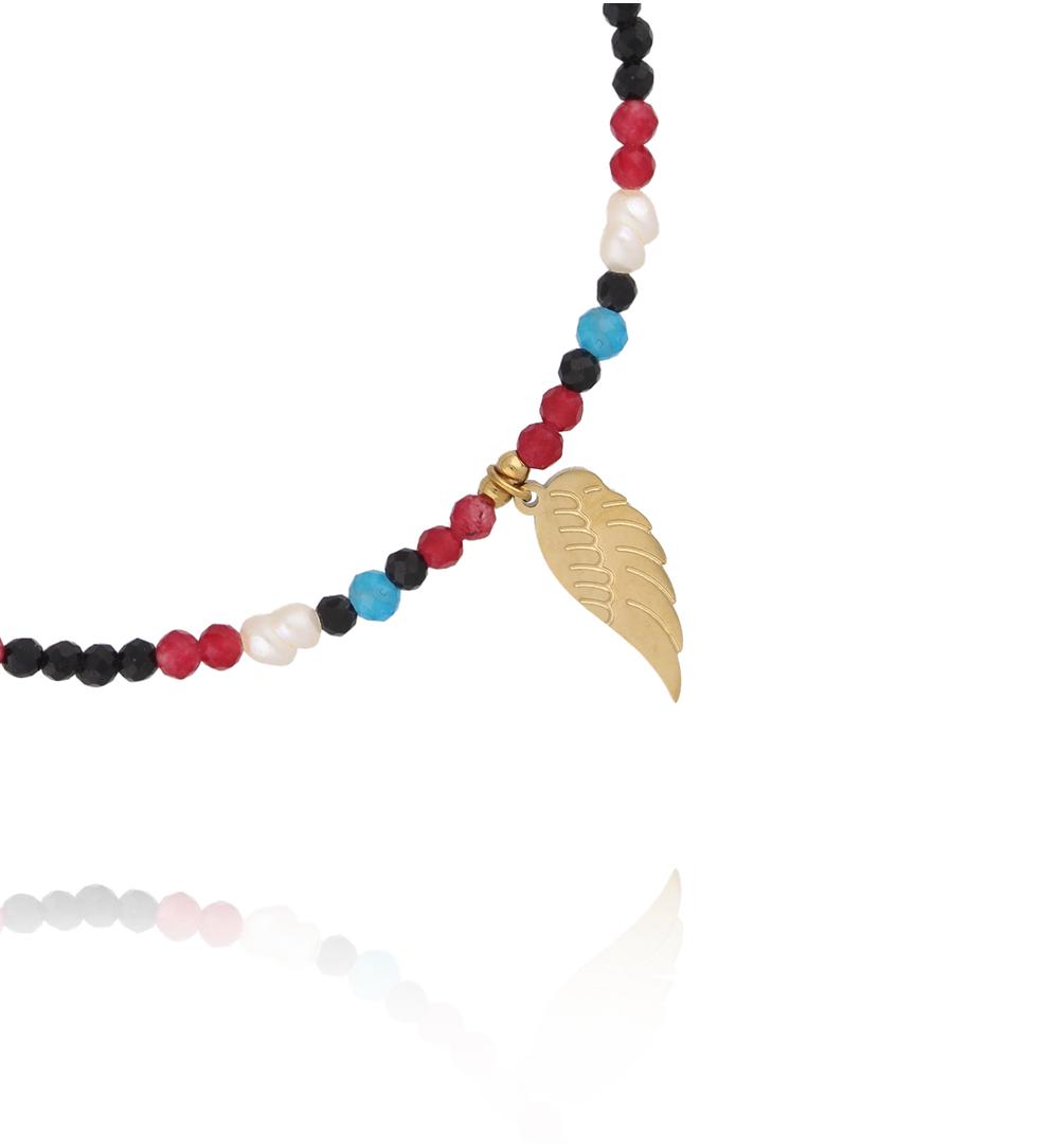 Bransoletka z kamieni naturalnych i skrzydełkiem BTW3662