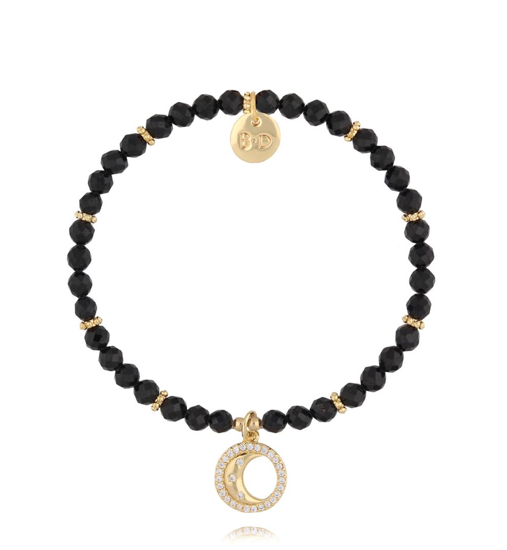 Bransoletka z czarnych agatów z zawieszką księżyca BTW3614