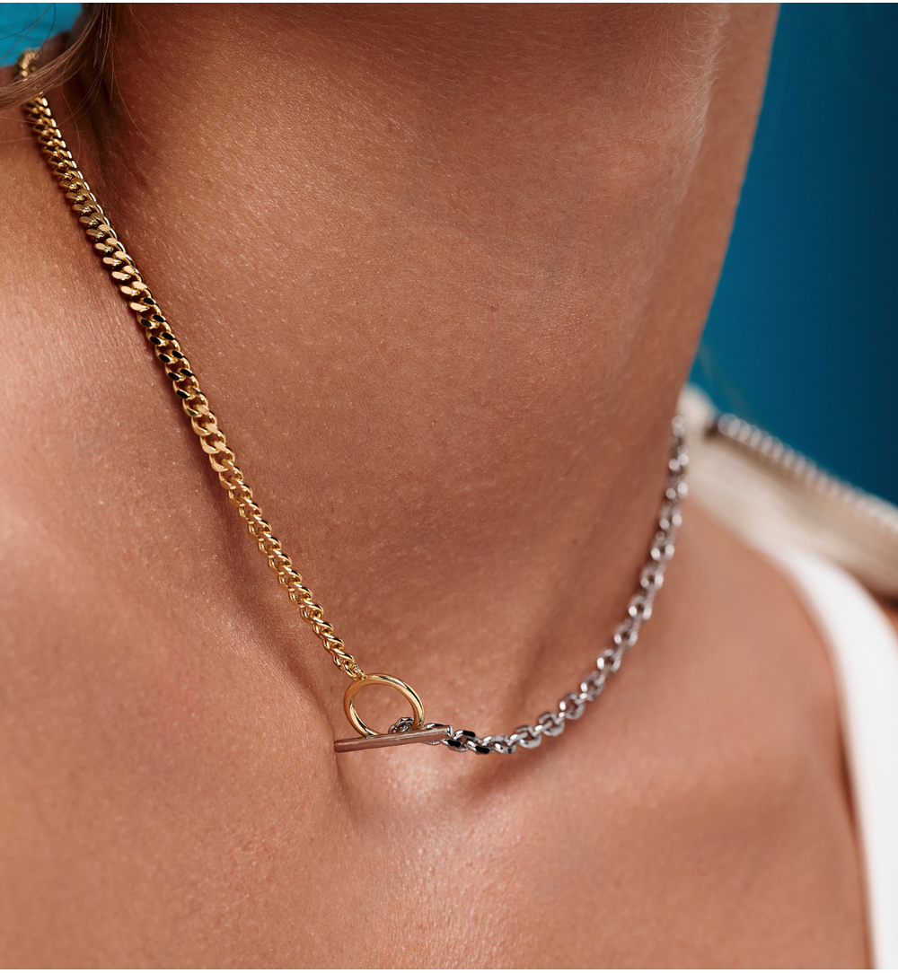 Naszyjnik złoto srebrny z okrągłym zapięciem NRG0536