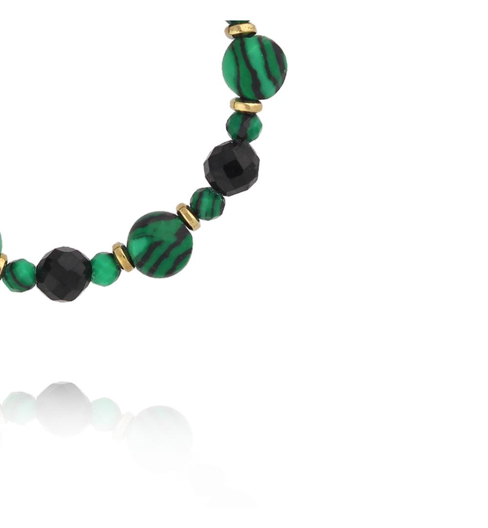 Pierścionek elastyczny z malachitem i czarnym turmalinem PTW0637