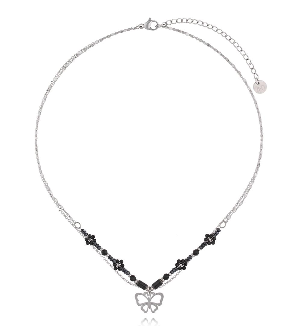 Naszyjnik z czarnymi turmalinami i motylkiem NSY0754
