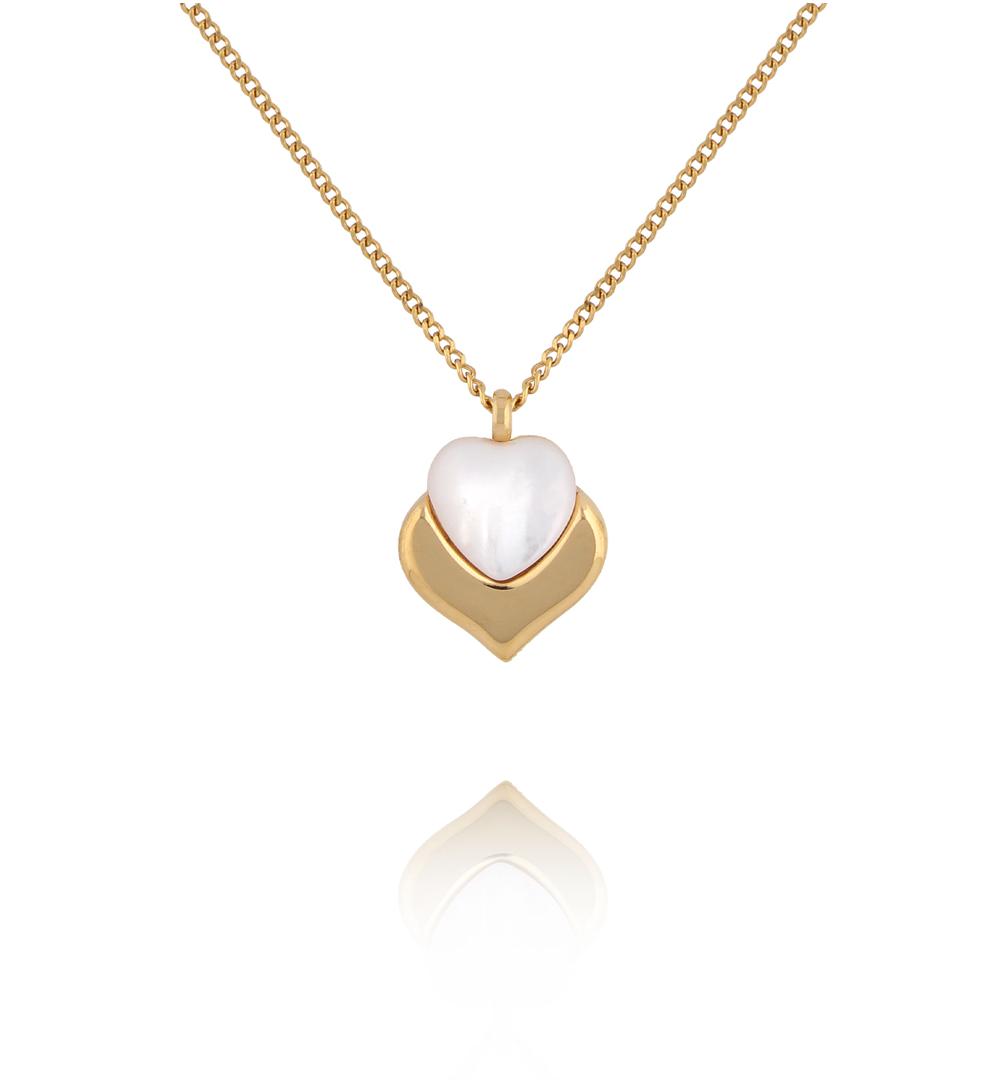 Naszyjnik z sercem z masy perłowej i złotą oprawą NSY0853