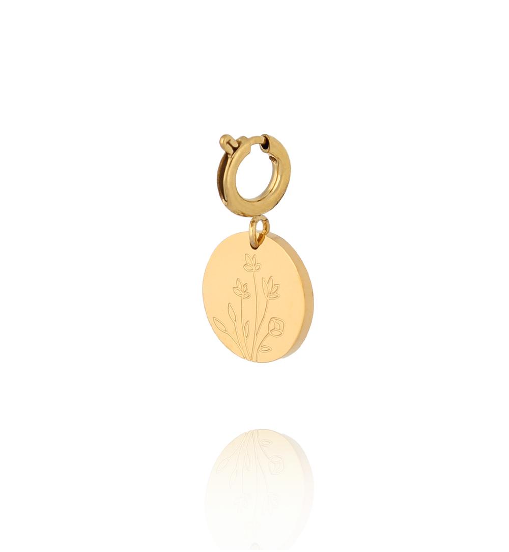 Charms złoty medalion z polnymi kwiatami CHA0223