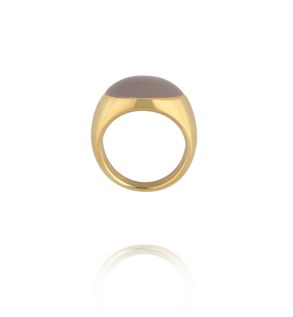 Pierścionek sygnet z emalią taupe PSA1164