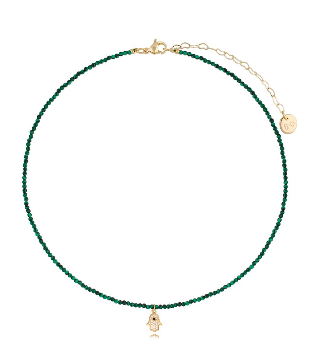 Naszyjnik z malachitami i ręką Fatimy Lifestyle NTW0619