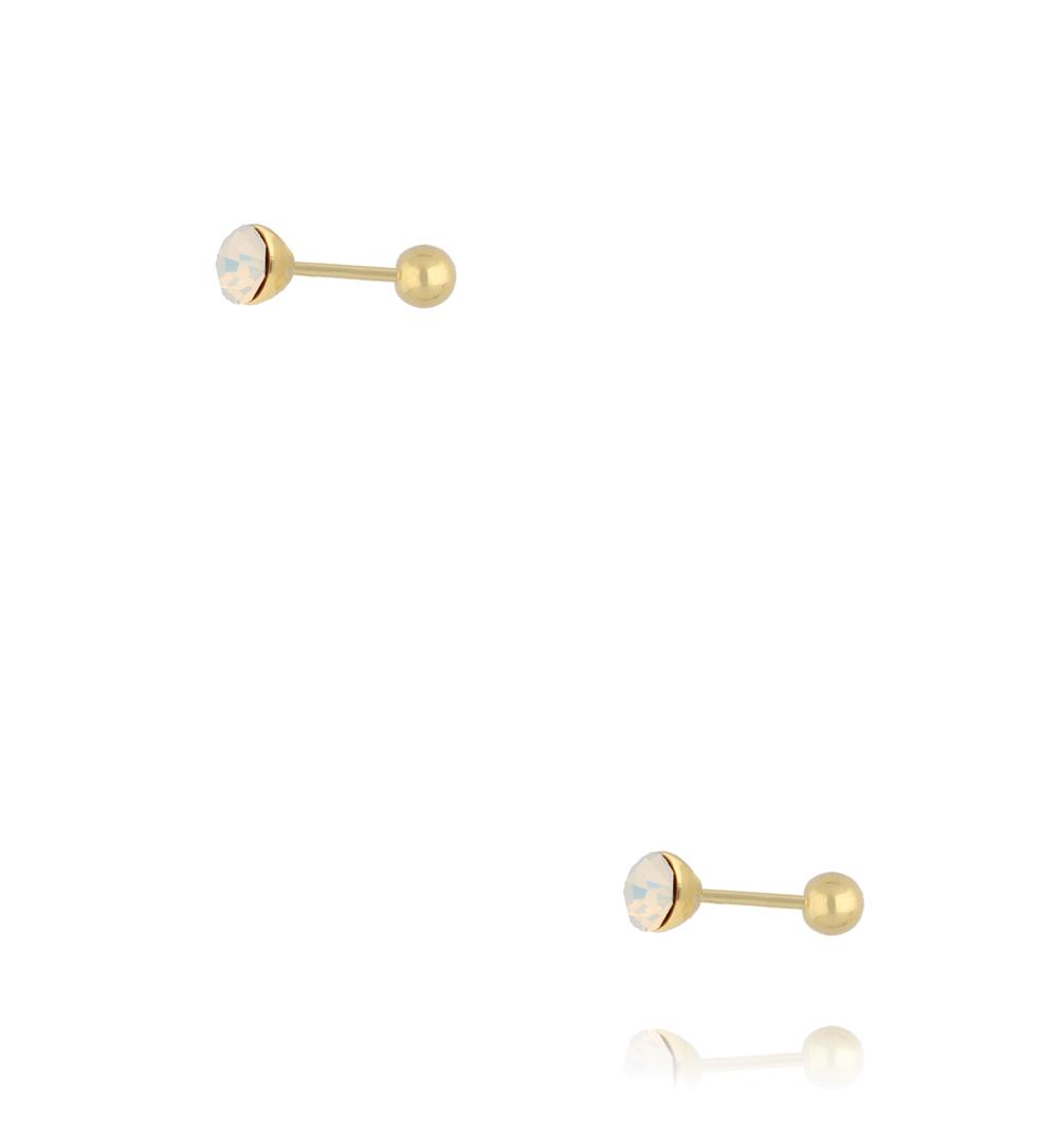 Kolczyki z mlecznobiałym kryształem w złotej oprawie KCA0174