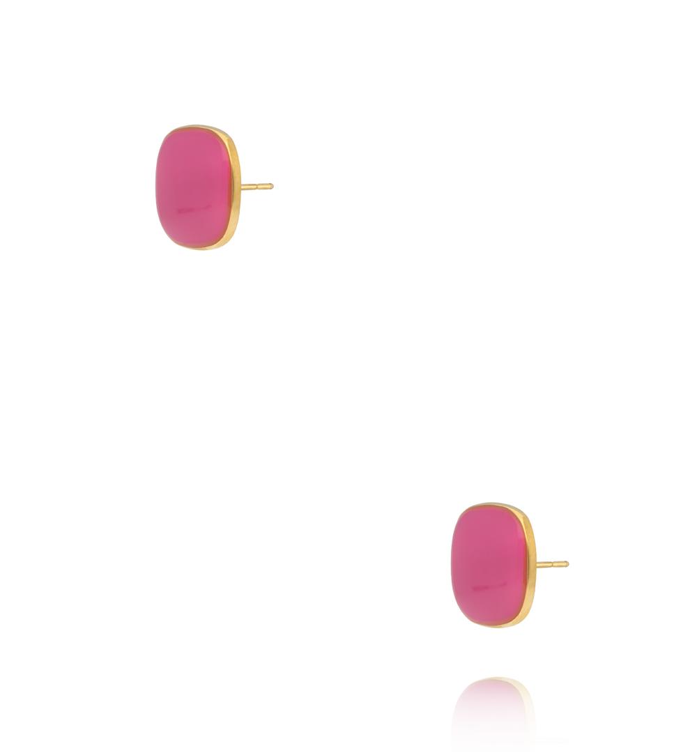 Kolczyki pozłacane kwadratowe z fuksjową emalią KSY0360