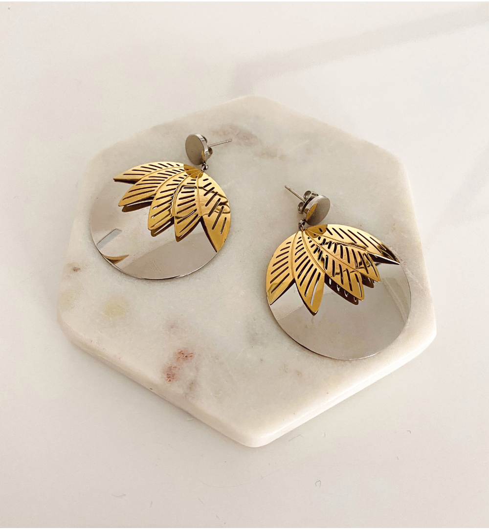 Kolczyki srebrno-złote ze stali szlachetnej Silver&Gold Big Leaf KSA0279