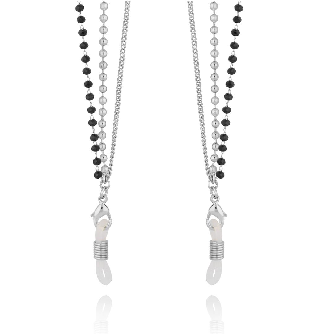 Łańcuszek do okularów z czarnymi kryształkami srebrny NRG0350
