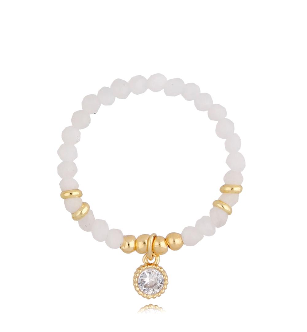 Pierścionek elastyczny z kamieni księżycowych z zawieszką z cyrkonią PTW0362